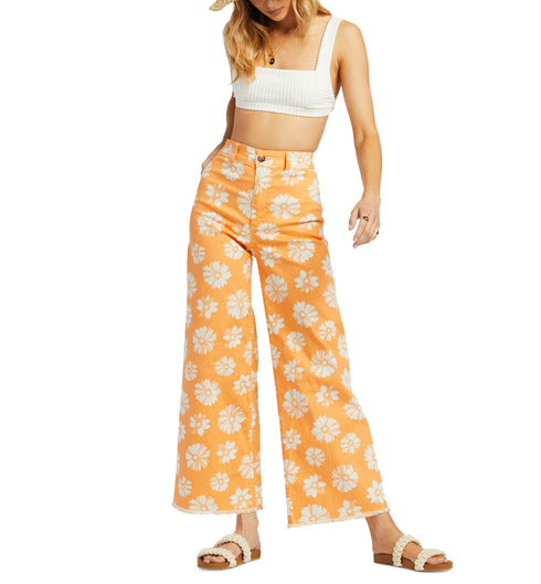 Juniors' Free-Fall Printed Wide-Leg Frayed-Hem Pants